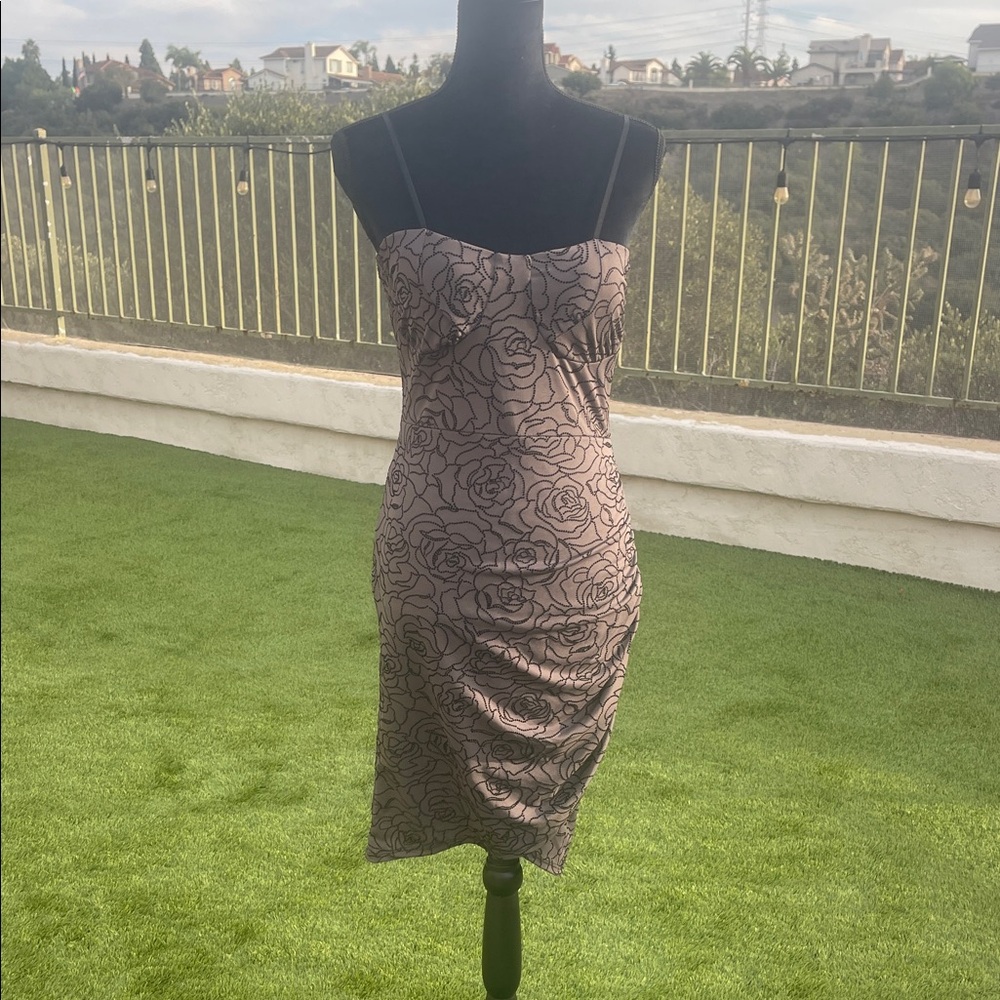 Gray with black floral print mini dress